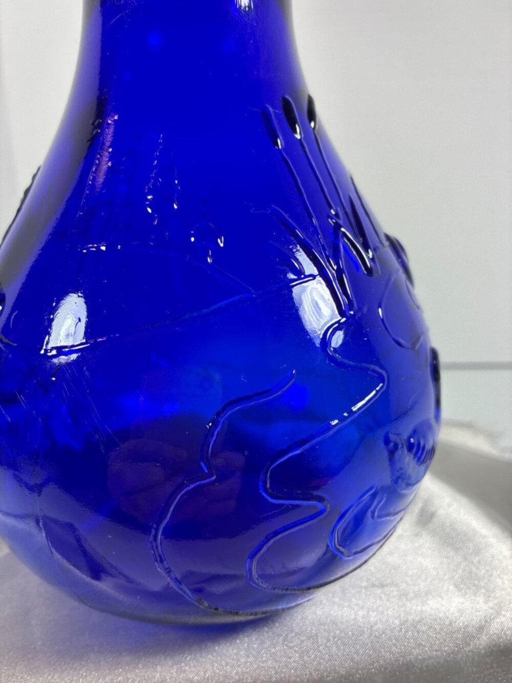 Vintage Italian Cobalt Blue Embossed Glass Bottle - Picture 10 of 15